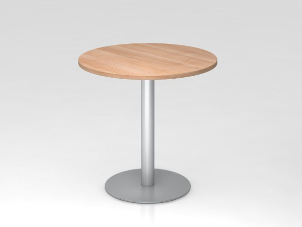 Hammerbacher vergadertafel 80cm rond walnoot/zilver, zilver frame, VSTF08/N/S