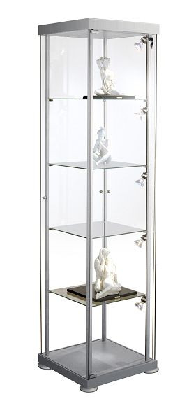 Kerkmann vierkante vitrinekast expoline, B 425 x D 425 x H 1800 mm, transparant/aluminiumzilver, 40376082