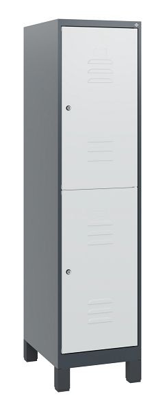 C+P Doppelstöckiger Spind Classic PLUS, Füße, 1630x400x500mm, 7016/7035, Zylinderschlösser, 0803105-12 S10043