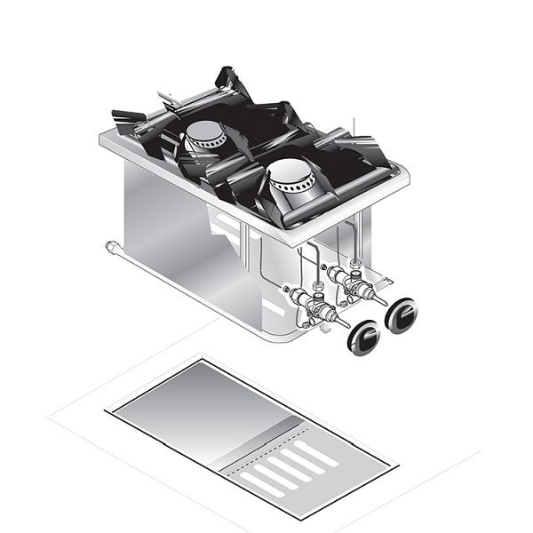 Gastro-Inox inbouw gasfornuis 2 pits 1x 3,5kW + 1x 5,5kW, 40cm, 160.501