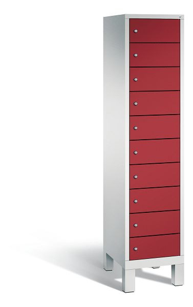 C+P Schließfachschrank Evolo, 10 Fächer, H1850xB420xT500 mm, Grau/Rubinrot, 48010-1210 S10076