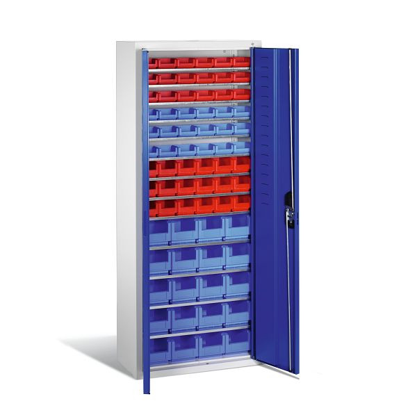 C+P tijdschriftenkast serie 13, H1690xB700xD300mm, kleur: lichtgrijs / gentiaanblauw, verzonken handgreep, 133413-27 S10039