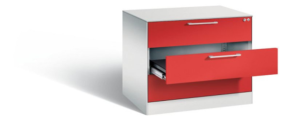 C+P archiefkast Asisto, H710xB800xD600mm, kleur: lichtgrijs / vuurrood, beugelgreep, 146273-323 S10051