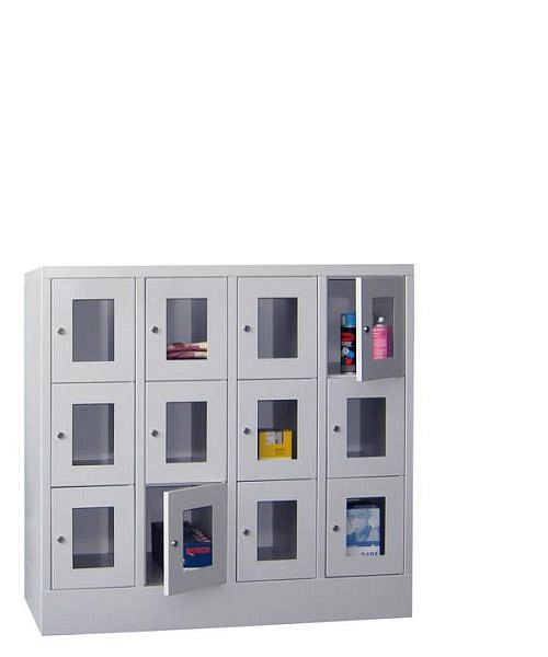 Pavoy Schließfachschrank mit Sockel 1187/500/1200, 4b x 3h, Zylinderschloss, Abteilbreite 300, Sichtfenster, 61213-433-091-910