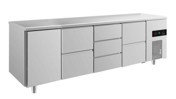 A&S Polarny koeltafel -2 tot +8°C met 1x deur links, 2x twee laden en 1x drie laden midden rechts, 2330 x 700 x 850 mm, KT4TZDZ