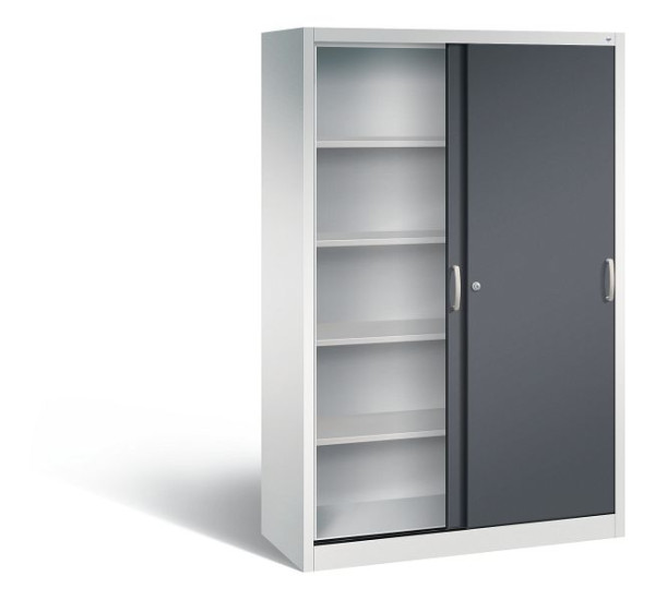 C+P schuifdeurkast Acurado, H1950xB1200xD500mm, kleur: lichtgrijs/zwartgrijs, beugelgreep, 5 niveaus, 2050-00 S10163