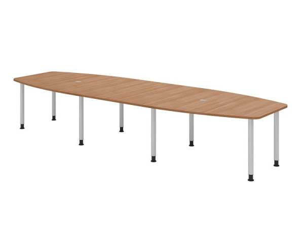 Hammerbacher vergadertafel KT40C, 400 x 130 cm, blad: walnoot, 25 mm dik, 8-poots frame zilver, ronde buis 6 cm, werkhoogte 72-74 cm, VKT40C/N/S