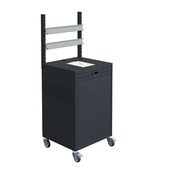 SOFAME MODULINFO kast B695 x D 660 x H 1005 mm met 2 ophangrails voor zichtbare opbergdozen op wielen, antracietgrijs RAL 7016, W040010034GAGC