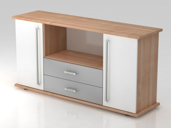 Hammerbacher dressoir 2 deuren, 2 lades, chromen handgreep walnoot/wit, 166,1x44,8x84 cm (BxDxH), VSBTS/N/W/CE