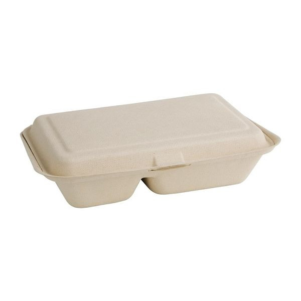 Fiesta composteerbare composteerbare bagasse voedseldozen 2 compartimenten naturel 253 mm (200 stuks), FC541
