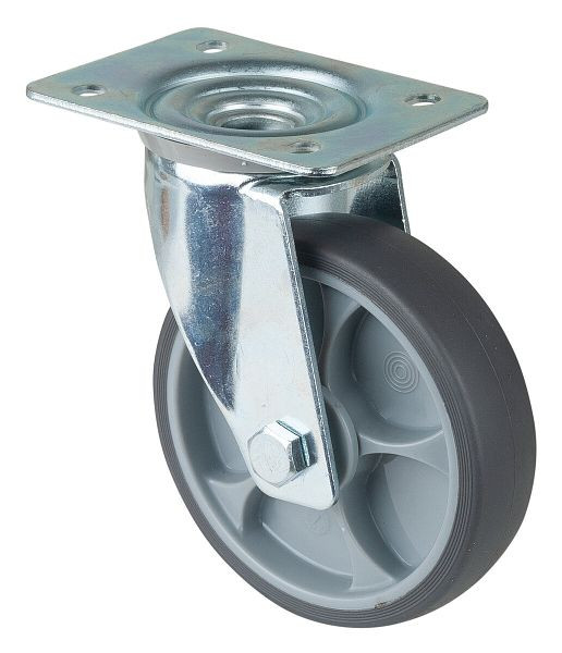 BS rollen transportrol, breedte 32 mm, Ø125 mm, tot 120 kg, grijze thermoplastische banden, kunststof wiellichaam, kogellagers, plaat, LS400.A85.127
