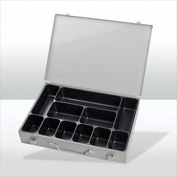 ADB gereedschapskofferset met 11-voudig tussenschot, buitenmaat koffer LxBxH: 33,5x24x5 cm, kleur: grijs, RAL 7035, 88611