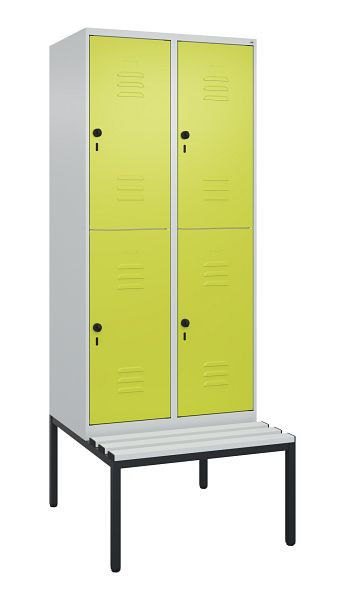 C+P Doppelstöckiger Spind Classic PLUS, 2 Abteile, 2120x800x815mm, 7035/0024, Drehriegel, mit untergebauter Sitzbank, 0803507-22 S10115