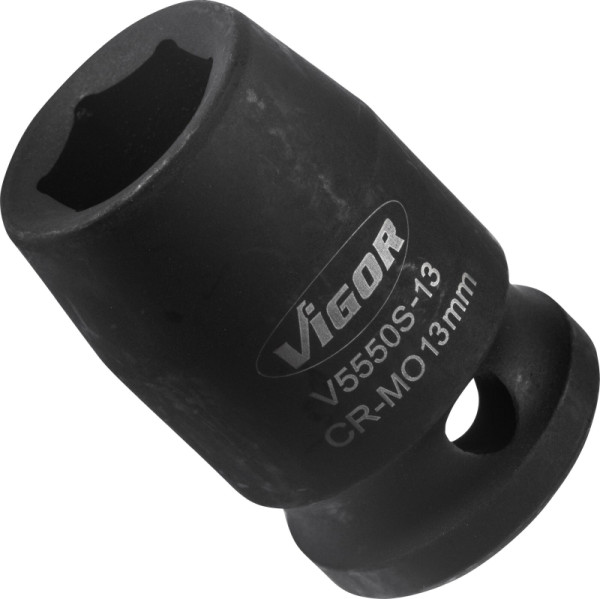 VIGOR slagmoersleuteldop, kort, hol vierkant 12,5 mm (1/2 inch), buitenzeskantprofiel, 13 mm, V5550S-13