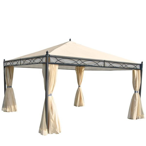 Mendler Pergola Cadiz, tuinpaviljoen, stabiel frame 7cm met zijwand + klamboe, crème 4x4m, 45135