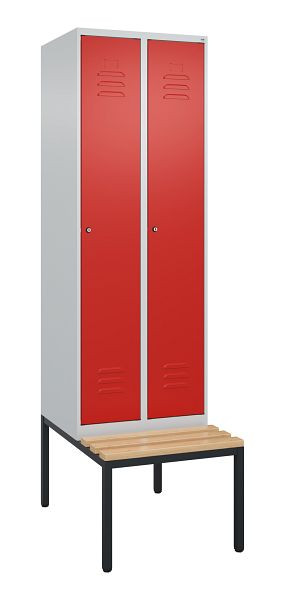 C+P luierkastje Classic PLUS met middenwand, bank, 2 vakken, 2120x600x815mm, 7035/3020, cilindersloten, beuken zitlat, 0800507-20F S10085