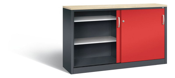 C+P dressoir met schuifdeuren Acurado, H1000xB1600xD400mm, kleur: zwartgrijs / vuurrood, beugelgreep, 2146-00 S10150