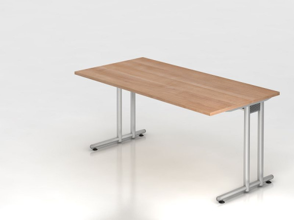 Hammerbacher bureau C-poot 160x80cm walnoot/zilver, werkhoogte 72 cm, VNS16/N/S