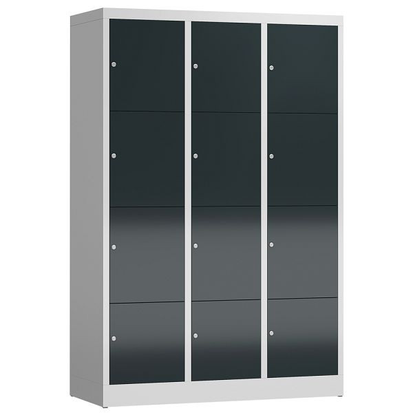 Lüllmann ClassiX lockerkast, 3 compartimenten met elk 4 compartimenten, 1800 x 1185 x 500 mm, lichtgrijs/antracietgrijs, X-523438