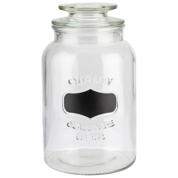 APS voorraadpot, Ø 12 cm, hoogte: 21 cm, glas, polyethyleen, met glazen deksel, met sluiting, met etiketveld, openingsgrootte: 7,5 cm, 1,5 liter, 82267