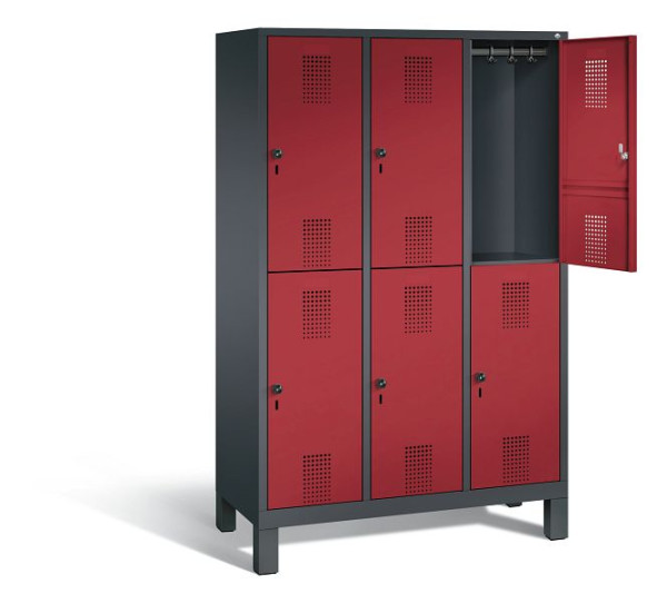 C+P locker dubbellaags Evolo, H1850xB1200xD500mm, kleur: zwartgrijs/robijnrood, 48310-32 S10163