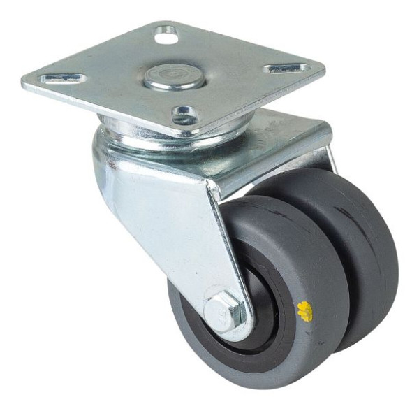 BS rollenapparaat dubbele rol, breedte 2x18 mm, Ø50 mm, tot 60 kg, grijs rubber, elektrisch geleidend, kogellager, plaat, VE 2 stuks, B100.A89.050