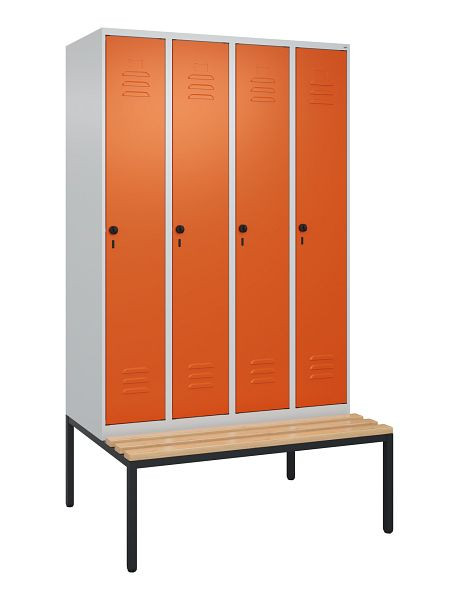 C+P luierkastje Classic PLUS met middenwand, bank, 4 vakken, 2120x1200x815mm, 7035/2004, draaibare sluiting, beuken zitlat, 0800507-40F S10119