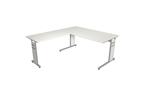 Kerkmann bureau B 1600 x D 800 x H 680-820 mm met aanbouw-/aanbouwtafel, vorm 4, kleur: wit, 11409010