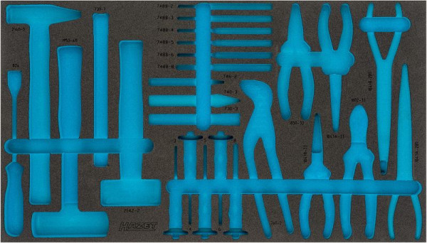 Hazet 2-componenten zachtschuim inleg, voor 163-479/26 Afmetingen / lengte: 691 mm x 392 mm Organisatiesysteem maat: 4/3+ (691 x 392 mm), 163-479L