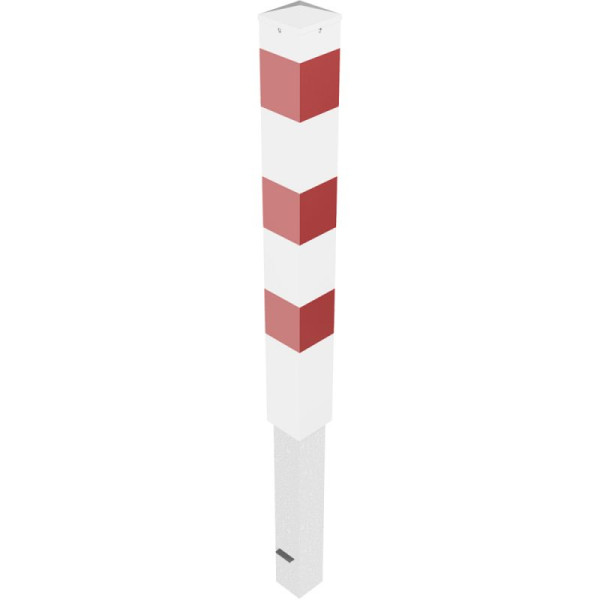 Stone HGS afzetpaal -Bollard- 100 x 100 mm, met driehoekslot, bodemsluiting, verzinkt en wit met 3 rode lichtstrips, zonder oogjes, 40100fb