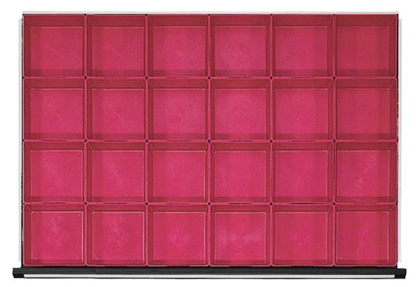 ANKE dozen met kleine onderdelen; voor lade 900 x 600 mm (BxD); 24 stuks van 150 x 150 mm