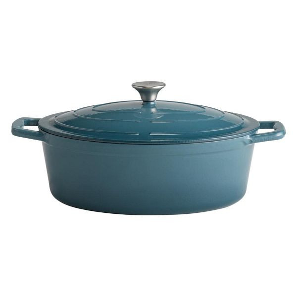 APS braadpan met deksel "5 STARS", gietijzer, geschikt voor inductie, ovenbestendig, inclusief dekselhouder, 33 x 25 cm, 5 liter, turquoise, 88316