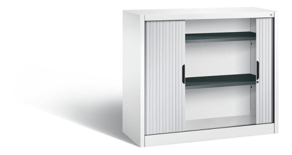 C+P dressoir met rolluik Omnispace, H1030xB1200xD420mm, kleur: verkeerswit/wit aluminium, verzonken greep, 2 niveaus, 3243-00 S10215