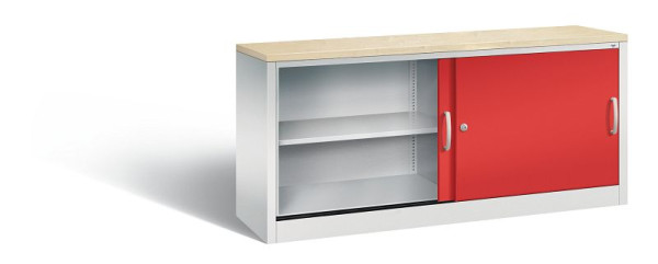 C+P dressoir met schuifdeuren Acurado, H720xB1600xD400mm, kleur: lichtgrijs / vuurrood, beugelgreep, 2 niveaus, 5724-00 S10402