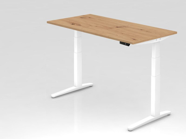 Hammerbacher bureau XBHM16, 160 x 80 cm, blad: knoestig eiken, 25 mm dik, ABS dikke rand, rechthoekige vorm, wit, VXBHM16/R/WW