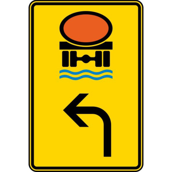Steen HGS bewegwijzeringsbord voor voertuigen met watervervuilende lading, wijzend naar links nr. 442-12, 1260x840mm /RA2/vlakke vorm 3mm, 442-12-323