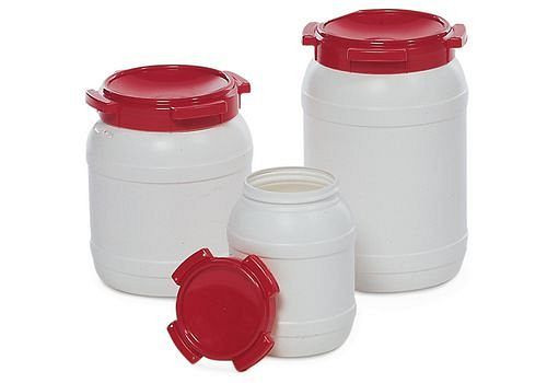 DENIOS Weithalsfass WH 26 aus Polyethylen (PE), 26 Liter Volumen, weiß-rot, 129125