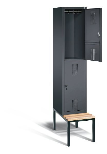 C+P locker dubbeldekker Evolo, H2090xB420xD815mm, kleur: zwart-grijs, 48350-12 S10068