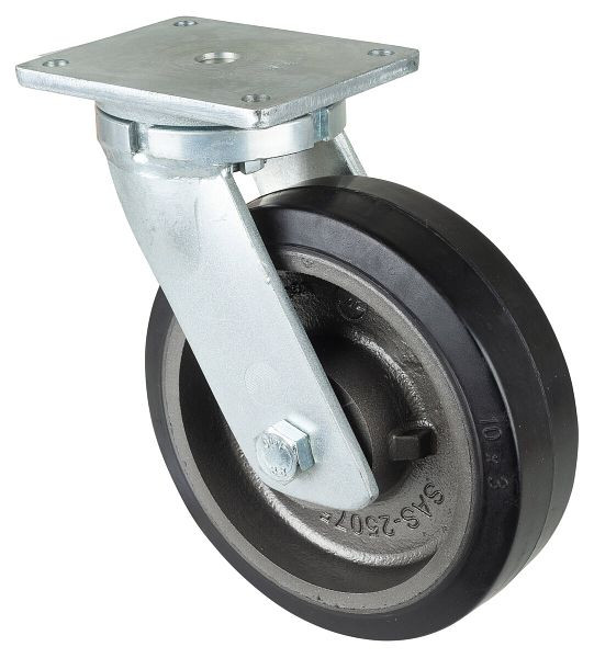 BS Rollen zwaarlastwiel, wielbreedte 75 mm, wiel-Ø 250 mm, draagvermogen 750 kg, zwarte elastische banden, gegoten wiellichaam, kogellagers, RR100.B81.251