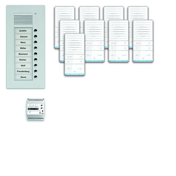 TCS deurbedieningssysteem audio: pack UP voor 9 wooneenheden, met buitenstation PUK 9 belknoppen, 9x handsfree luidspreker ISW5031, bedieningseenheid BVS20, PAUF091 / 001
