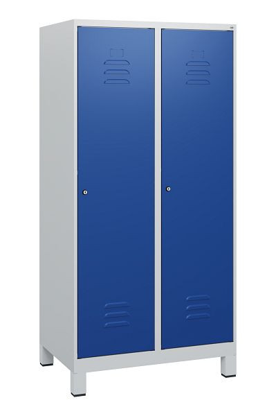 C+P Umkleidespind Classic PLUS, Füße, 2 Abteile, 1630x800x500mm, 7035/5010, Zylinderschlösser, 0800105-22 S10018
