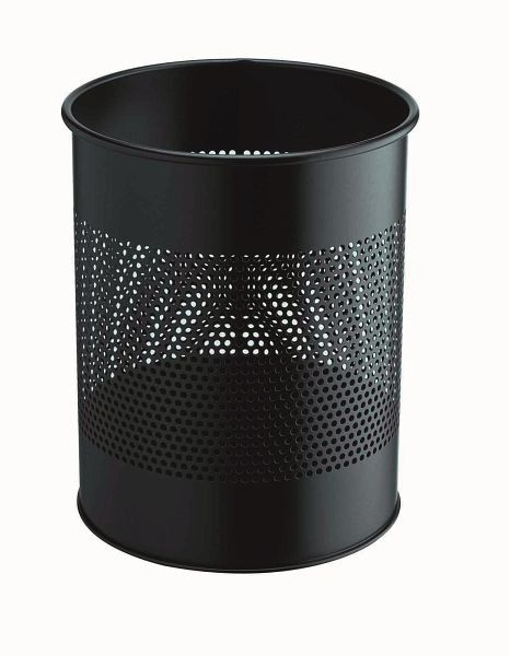 DURABLE prullenbak metaal rond 15, geperforeerd, 165mm, zwart, 331001