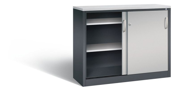 C+P dressoir met schuifdeuren Acurado, H1000xB1200xD400mm, kleur: zwart grijs/wit aluminium, beugelgreep, 2046-00 S10248