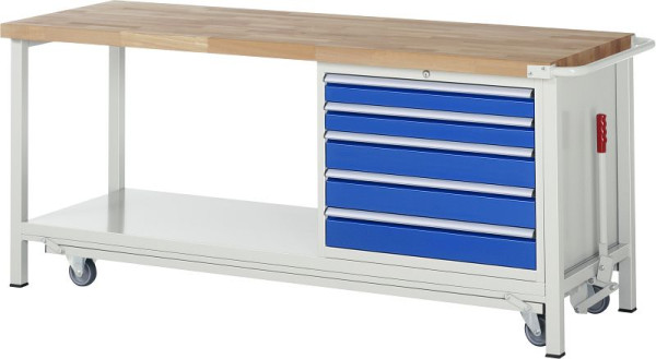RAU neerlaatbare werkbank 8000 - model 8271, B2000 x D700 x H880 mm, onderbouwbak rechts, 5x laden: 2xH90, 3xH120 mm, 05-8271A6-207B4F.11