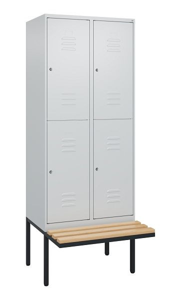 C+P dubbeldekskast Classic PLUS, 2 vakken, 2120x800x815mm, 7035/7035, cilindersloten, beukenhouten zitlatten, zitting, 0803407-22 S10099