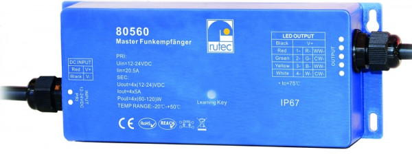 rutec Projekt Master radio-ontvanger IP67 24V 480W radio-ontvanger 4x1 kanaal 4 adressen, PHZ560