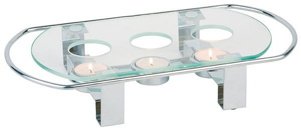 APS voedselverwarmer, 3 vlammen, 34 x 18 cm, hoogte: 6 cm, verchroomd metaal, glazen blad, 35065