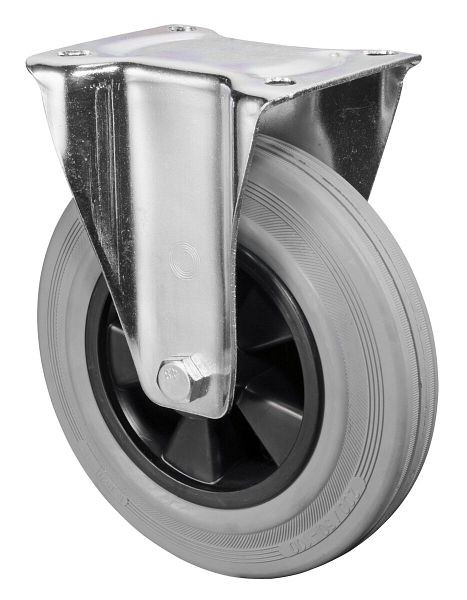 BS rollen transportrol, vaste rol, wielbreedte 50 mm, wiel-Ø 200 mm, draagvermogen 205 kg, grijs rubber, kunststof, rollager, plaat, L410.B46.200