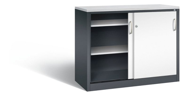 C+P dressoir met schuifdeuren Acurado, H1000xB1200xD500mm, kleur: zwartgrijs/verkeerswit, beugelgreep, 2056-00 S10142