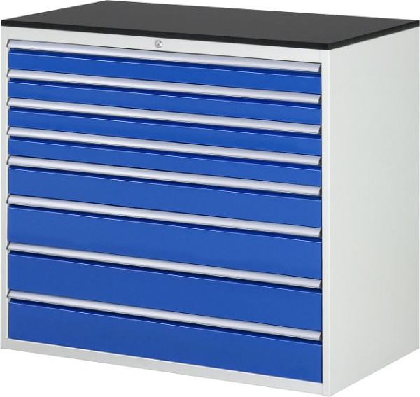 RAU ladekast serie 7000, B1145xD650xH1030mm, laden: 4xH90, 1xH120, 3xH150mm, werkblad melaminehars gecoat, 03-XXL7.8A-M.11